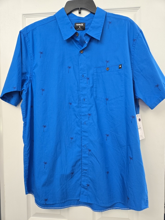 Hurley Other - NWT Hurley Men's Short-Sleeve Blue Palm-Print Button-Up Shirt